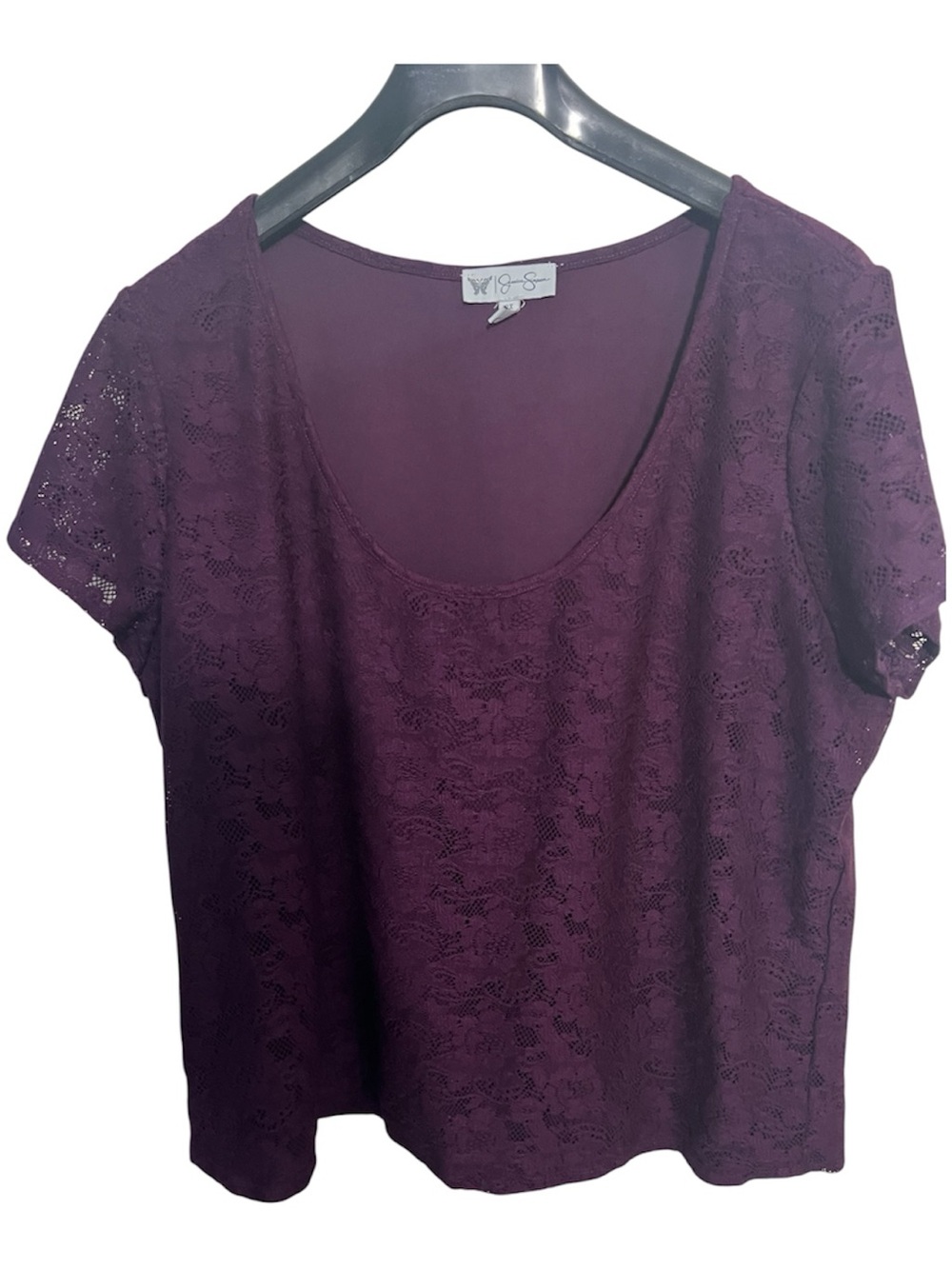 Jessica Simpson Women’s Lace Scoop Neck Top - Deep Plum Sise 2X